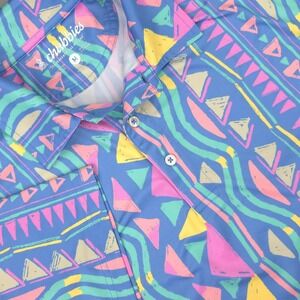 Chubbies Polo Shirt Mens Medium Neon Multicolor Retro Geometric Print Golf